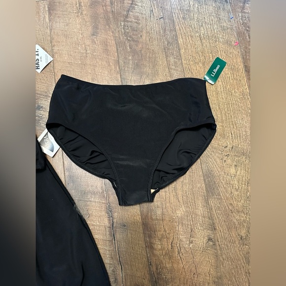 LL BEAN Tankini Skort Set 3pc Size 16 Black Ribbed UPF 50+ Lycra Sunblocking - Picture 3 of 10